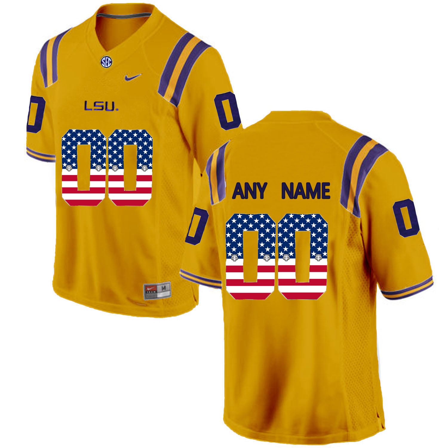 US Flag Fashion  Men LSU Tigers Customized College Football Limited Jersey  Gold->->Custom Jersey